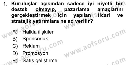 Reklamcılık Dersi 2020 - 2021 Yılı Yaz Okulu Sınav Soruları 1. Soru