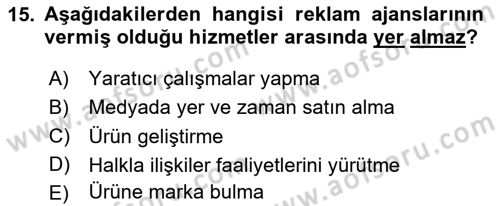 Reklamcılık Dersi 2020 - 2021 Yılı Yaz Okulu Sınav Soruları 15. Soru