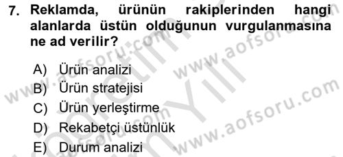 Reklamcılık Dersi 2020 - 2021 Yılı Yaz Okulu Sınav Soruları 7. Soru