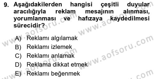 Reklamcılık Dersi 2020 - 2021 Yılı Yaz Okulu Sınav Soruları 9. Soru