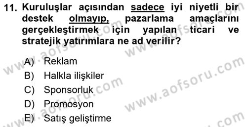 Reklamcılık Dersi Ara Sınavı Deneme Sınav Soruları 11. Soru