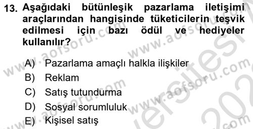 Reklamcılık Dersi Ara Sınavı Deneme Sınav Soruları 13. Soru