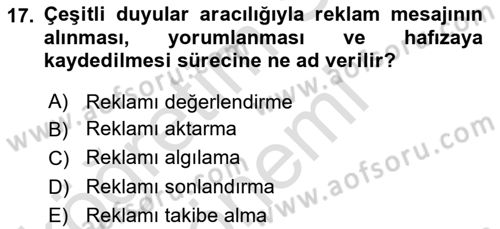 Reklamcılık Dersi Ara Sınavı Deneme Sınav Soruları 17. Soru