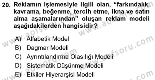 Reklamcılık Dersi Ara Sınavı Deneme Sınav Soruları 20. Soru