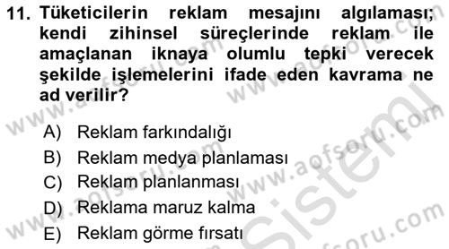 Reklamcılık Dersi 2021 - 2022 Yılı (Final) Dönem Sonu Sınav Soruları 11. Soru