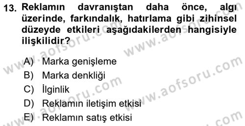 Reklamcılık Dersi 2021 - 2022 Yılı (Final) Dönem Sonu Sınav Soruları 13. Soru