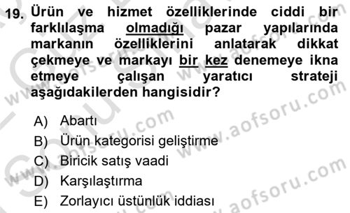 Reklamcılık Dersi 2021 - 2022 Yılı (Final) Dönem Sonu Sınav Soruları 19. Soru