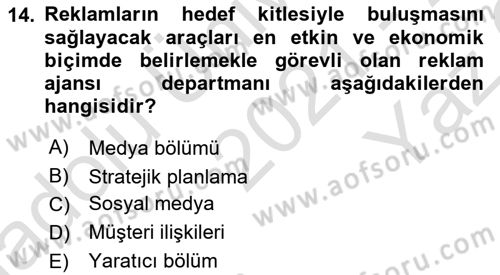 Reklamcılık Dersi 2021 - 2022 Yılı Yaz Okulu Sınav Soruları 14. Soru