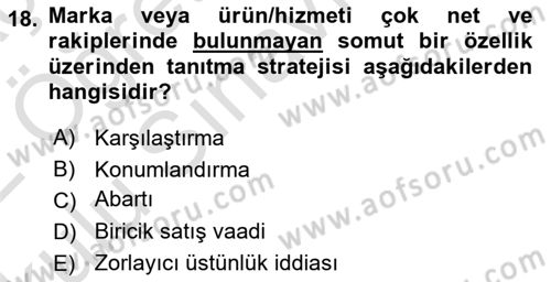 Reklamcılık Dersi 2021 - 2022 Yılı Yaz Okulu Sınav Soruları 18. Soru