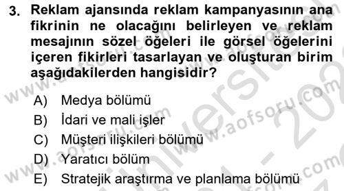 Reklamcılık Dersi 2021 - 2022 Yılı Yaz Okulu Sınav Soruları 3. Soru