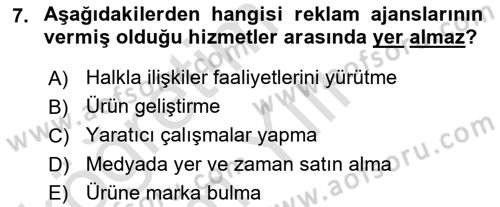 Reklamcılık Dersi 2021 - 2022 Yılı Yaz Okulu Sınav Soruları 7. Soru