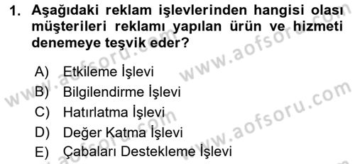 Reklamcılık Dersi 2022 - 2023 Yılı (Vize) Ara Sınavı 1. Soru