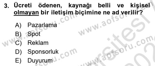 Reklamcılık Dersi 2022 - 2023 Yılı (Vize) Ara Sınavı 3. Soru