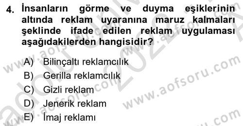 Reklamcılık Dersi 2022 - 2023 Yılı (Vize) Ara Sınavı 4. Soru