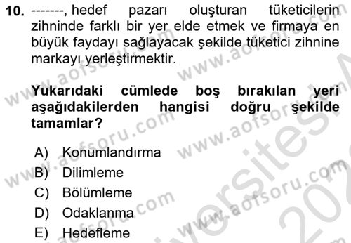 Reklamcılık Dersi 2022 - 2023 Yılı (Final) Dönem Sonu Sınav Soruları 10. Soru