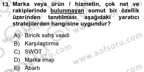 Reklamcılık Dersi 2022 - 2023 Yılı (Final) Dönem Sonu Sınav Soruları 13. Soru