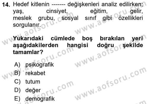 Reklamcılık Dersi 2022 - 2023 Yılı (Final) Dönem Sonu Sınav Soruları 14. Soru