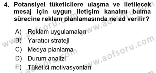 Reklamcılık Dersi 2022 - 2023 Yılı (Final) Dönem Sonu Sınav Soruları 4. Soru