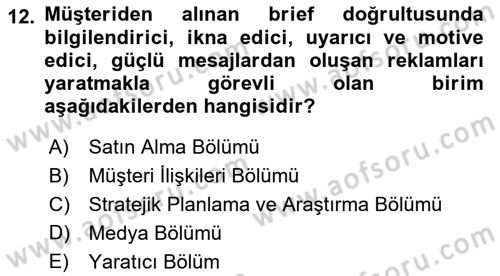 Reklamcılık Dersi 2022 - 2023 Yılı Yaz Okulu Sınav Soruları 12. Soru