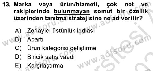 Reklamcılık Dersi 2022 - 2023 Yılı Yaz Okulu Sınav Soruları 13. Soru