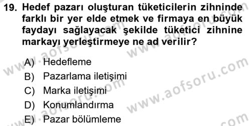 Reklamcılık Dersi 2022 - 2023 Yılı Yaz Okulu Sınav Soruları 19. Soru