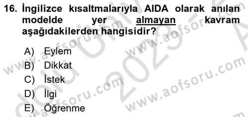Reklamcılık Dersi 2023 - 2024 Yılı (Vize) Ara Sınav Soruları 16. Soru