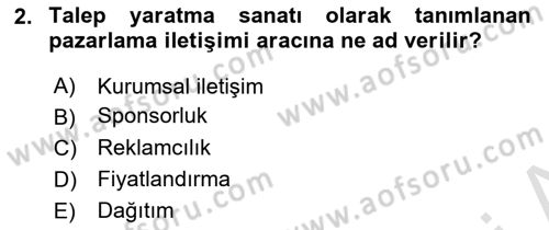 Reklamcılık Dersi 2023 - 2024 Yılı (Vize) Ara Sınav Soruları 2. Soru