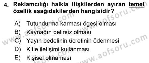Reklamcılık Dersi 2023 - 2024 Yılı (Vize) Ara Sınav Soruları 4. Soru
