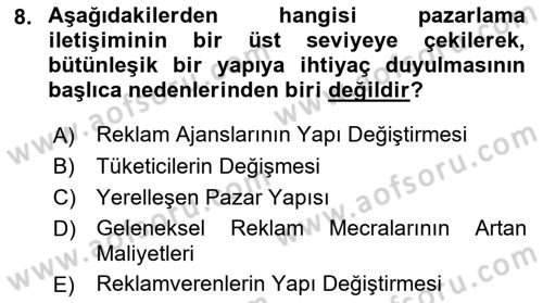 Reklamcılık Dersi 2023 - 2024 Yılı (Vize) Ara Sınav Soruları 8. Soru