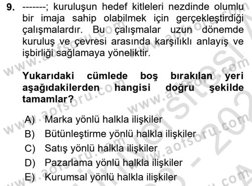 Reklamcılık Dersi 2023 - 2024 Yılı (Vize) Ara Sınav Soruları 9. Soru