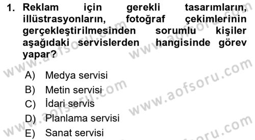 Reklamcılık Dersi 2023 - 2024 Yılı (Final) Dönem Sonu Sınav Soruları 1. Soru