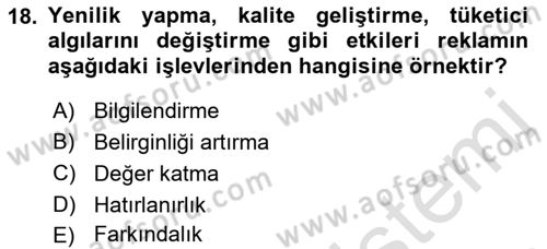 Reklamcılık Dersi 2023 - 2024 Yılı (Final) Dönem Sonu Sınav Soruları 18. Soru