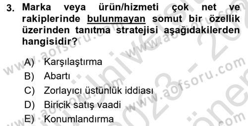 Reklamcılık Dersi 2023 - 2024 Yılı (Final) Dönem Sonu Sınav Soruları 3. Soru