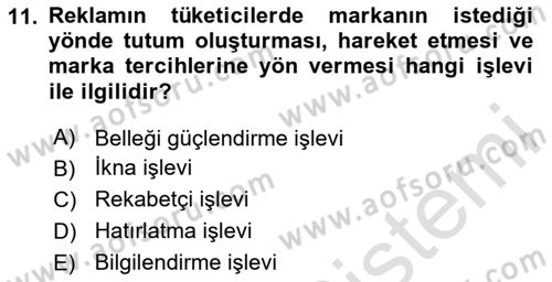Reklamcılık Dersi 2023 - 2024 Yılı Yaz Okulu Sınav Soruları 11. Soru