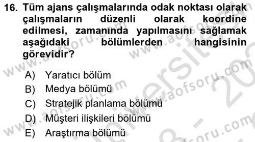 Reklamcılık Dersi 2023 - 2024 Yılı Yaz Okulu Sınav Soruları 16. Soru