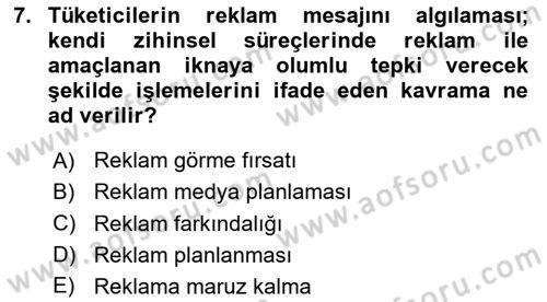 Reklamcılık Dersi 2023 - 2024 Yılı Yaz Okulu Sınav Soruları 7. Soru