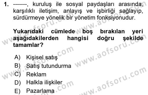 Reklamcılık Dersi 2024 - 2025 Yılı (Vize) Ara Sınav Soruları 1. Soru