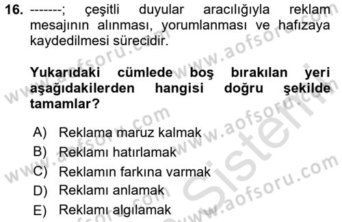Reklamcılık Dersi Ara Sınavı Deneme Sınav Soruları 16. Soru