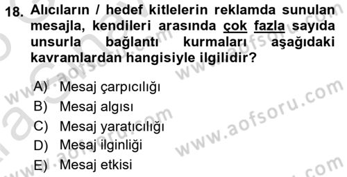 Reklamcılık Dersi Ara Sınavı Deneme Sınav Soruları 18. Soru