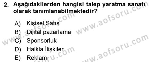 Reklamcılık Dersi Ara Sınavı Deneme Sınav Soruları 2. Soru