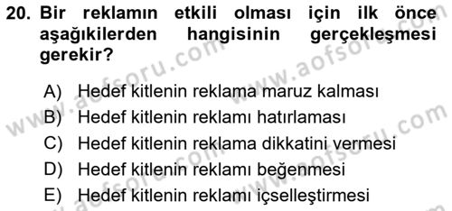 Reklamcılık Dersi Ara Sınavı Deneme Sınav Soruları 20. Soru