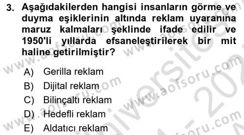 Reklamcılık Dersi Ara Sınavı Deneme Sınav Soruları 3. Soru