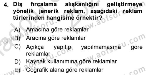 Reklamcılık Dersi Ara Sınavı Deneme Sınav Soruları 4. Soru