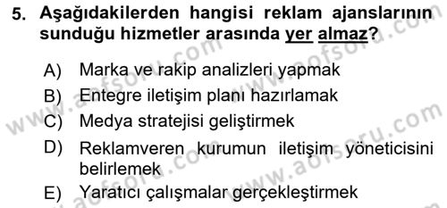 Reklamcılık Dersi Ara Sınavı Deneme Sınav Soruları 5. Soru
