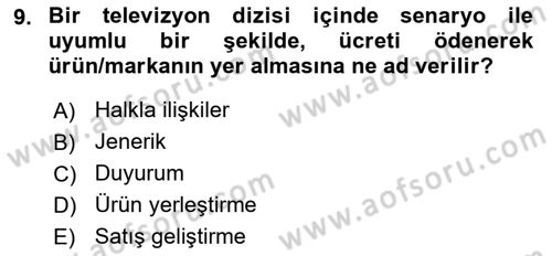 Reklamcılık Dersi Ara Sınavı Deneme Sınav Soruları 9. Soru