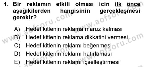 Reklamcılık Dersi 2024 - 2025 Yılı (Final) Dönem Sonu Sınav Soruları 1. Soru