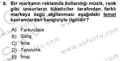 Reklamcılık Dersi 2024 - 2025 Yılı (Final) Dönem Sonu Sınav Soruları 8. Soru
