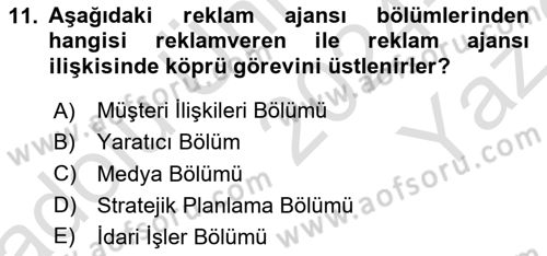 Reklamcılık Dersi 2024 - 2025 Yılı Yaz Okulu Sınav Soruları 11. Soru
