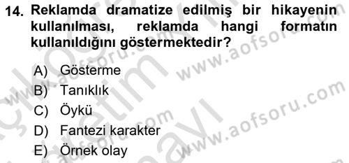 Reklamcılık Dersi 2024 - 2025 Yılı Yaz Okulu Sınav Soruları 14. Soru