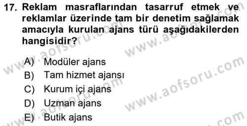 Reklamcılık Dersi 2024 - 2025 Yılı Yaz Okulu Sınav Soruları 17. Soru